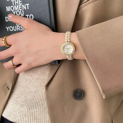 Pearl Studded Strap Luxury Bracelet Quartz Wristwatches