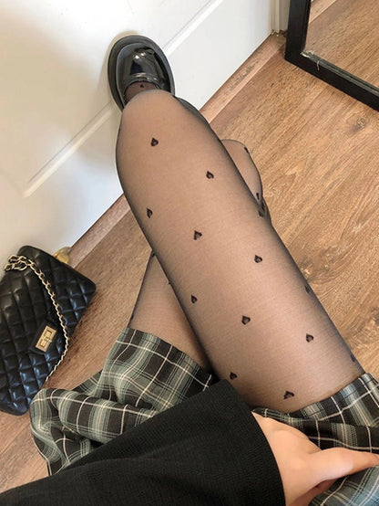 Sexy Black Heart Polka Dot Lolita Pantyhose Tight High Socks
