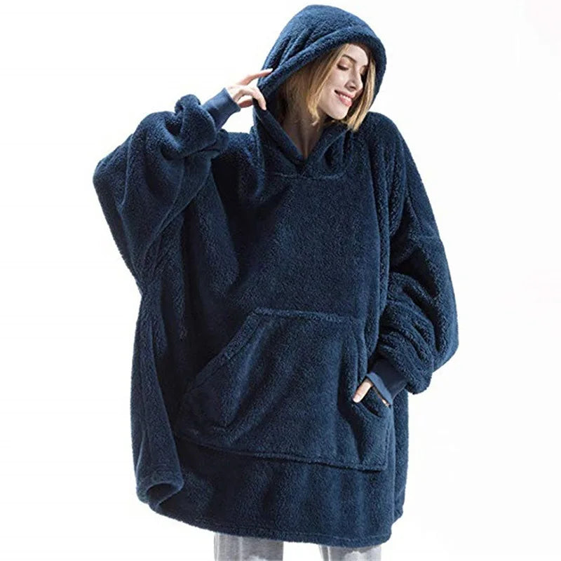 Thick Warm Hooded Outerwear Solid Elegant Soft Double Fleece Jacket pullover