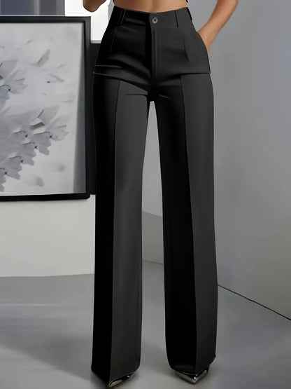 High-Waisted Draped Straight-Cut Suit Pants