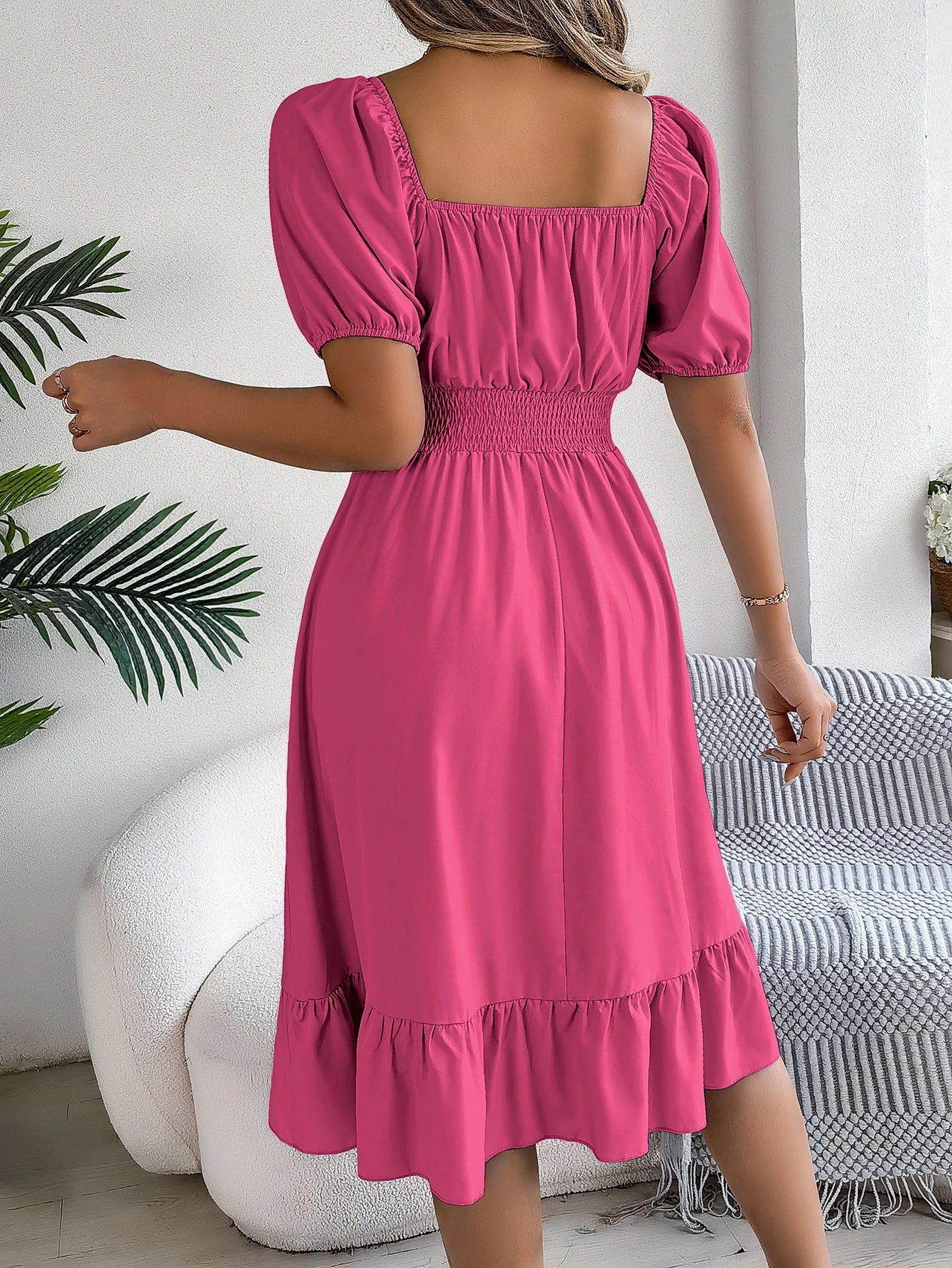 Puff Sleeve Square Neck Dress