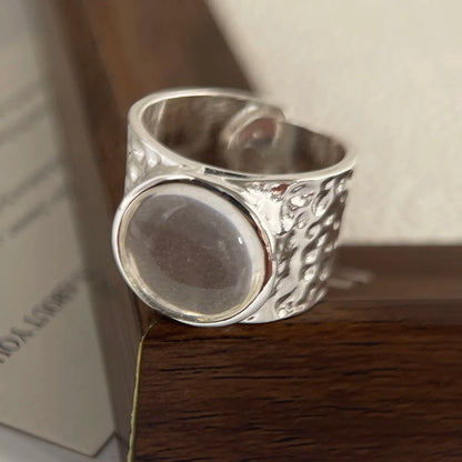 925 Sterling Silver Wide Vintage Big Stone Open Ring