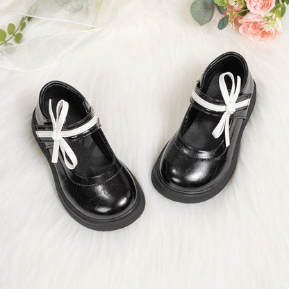 Classic Leather Spring and Autumn Bow Metal Buckle Mary Jane Shoes