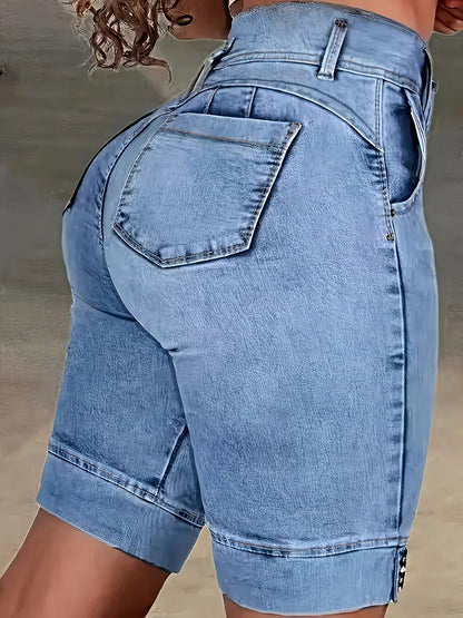 Blue Double-Buckle Waist Slim Fit Jeans