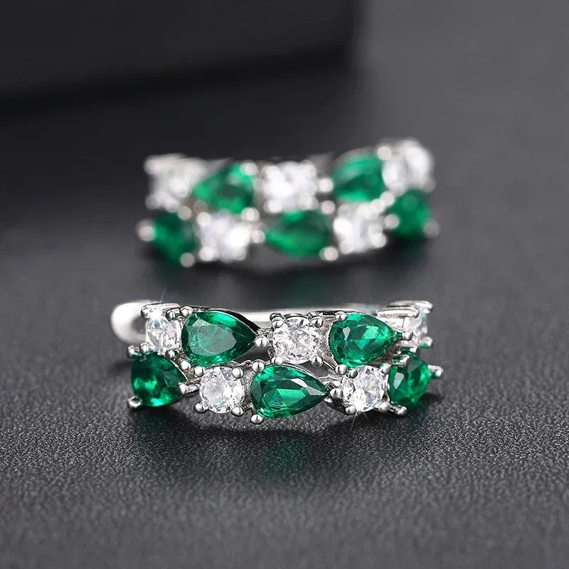 Huitan Luxury Hoop Waterdrop Blue/Green Cubic Zirconia Earrings