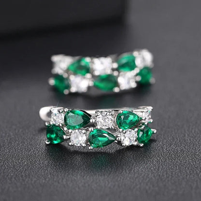 Huitan Luxury Hoop Waterdrop Blue/Green Cubic Zirconia Earrings