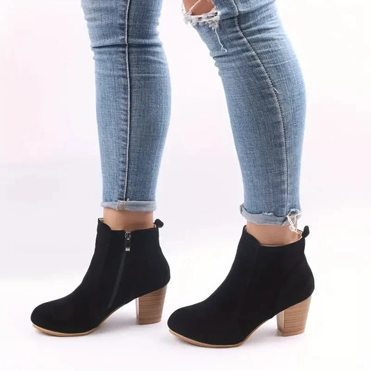 Chunky Heels Zip Luxury Chelsea Ankle Boots