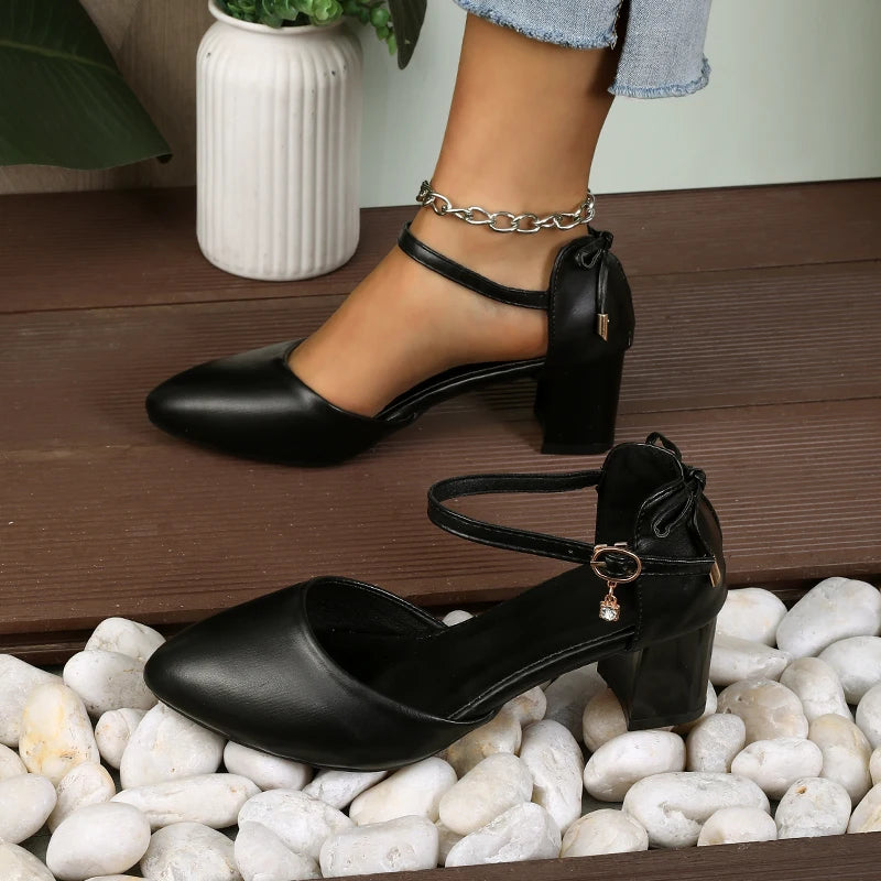 airy Style Thin-Strap High Heels Golden Buckle Shoes