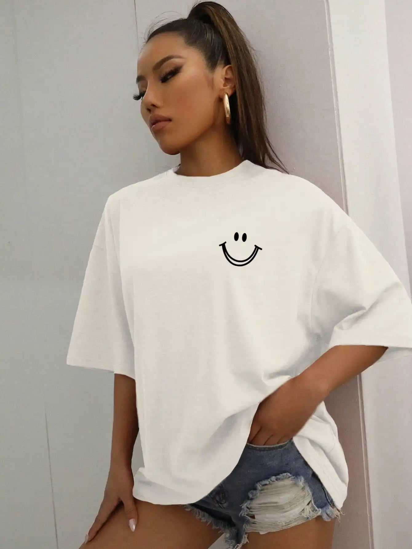 Happy Expression Cotton Short Sleeve Hip Hop T-Shirts