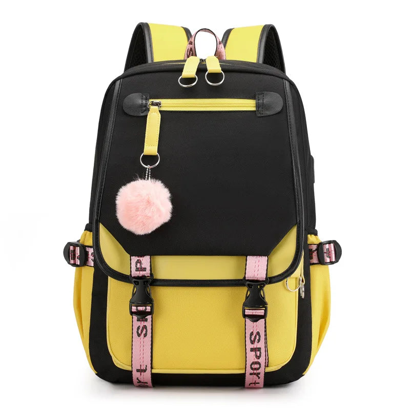 Large USB Port Canvas Schoolbag