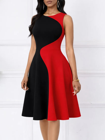 Elegant Round Neck Sleeveless Casual Flare Swing Dress