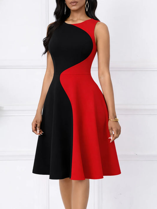 Elegant Round Neck Sleeveless Casual Flare Swing Dress