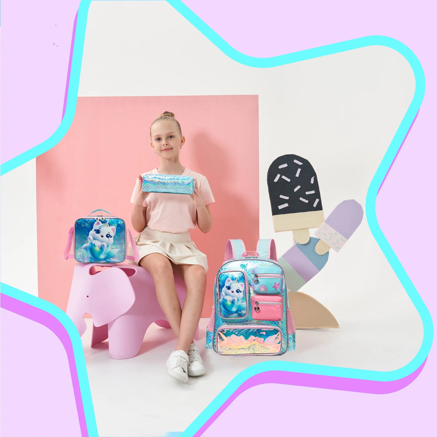 Meetbelify Mermaid Backpack for Girls Bookbag