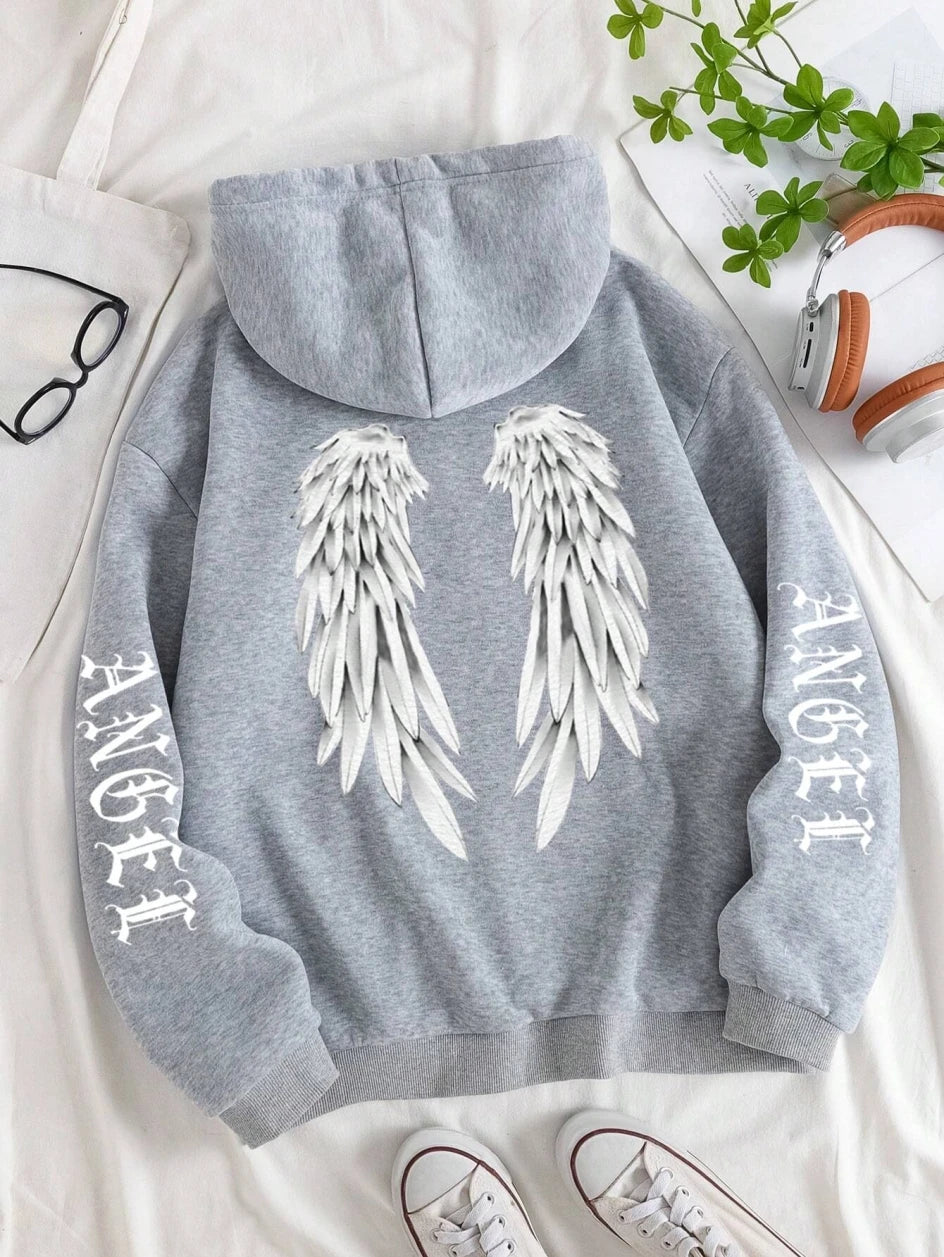 Angel Wings Printed Hoodies Loose Pullover
