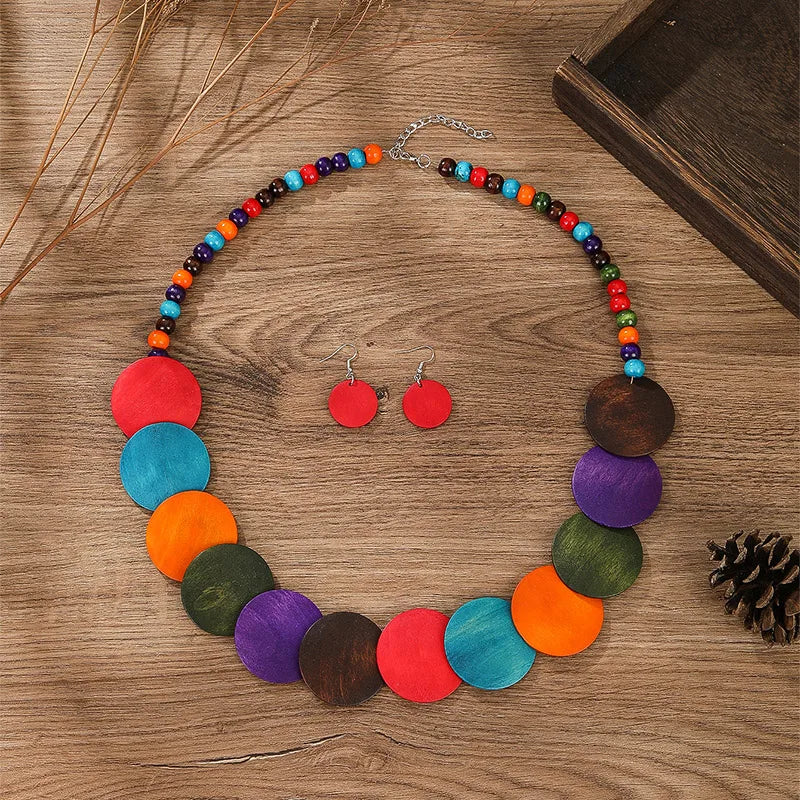 Colorful African Wooden Beads Necklace Jewelry Sets