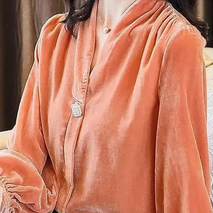 Korean V-Neck Button Loose Shirt