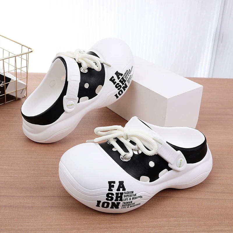 Chunky Platform Flat Striped Closed Toe Thick Slippers