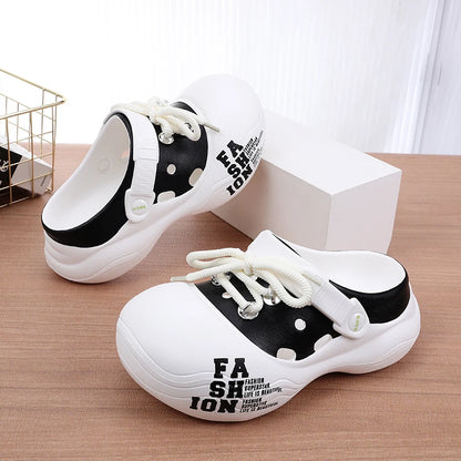 Chunky Platform Flat Striped Closed Toe Thick Slippers