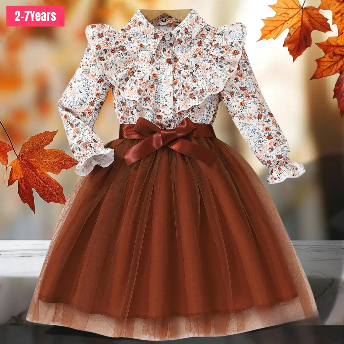 Long Sleeve Spring Autumn Gauze Belt Casual Soft Ventilate 2-7 Years Dress