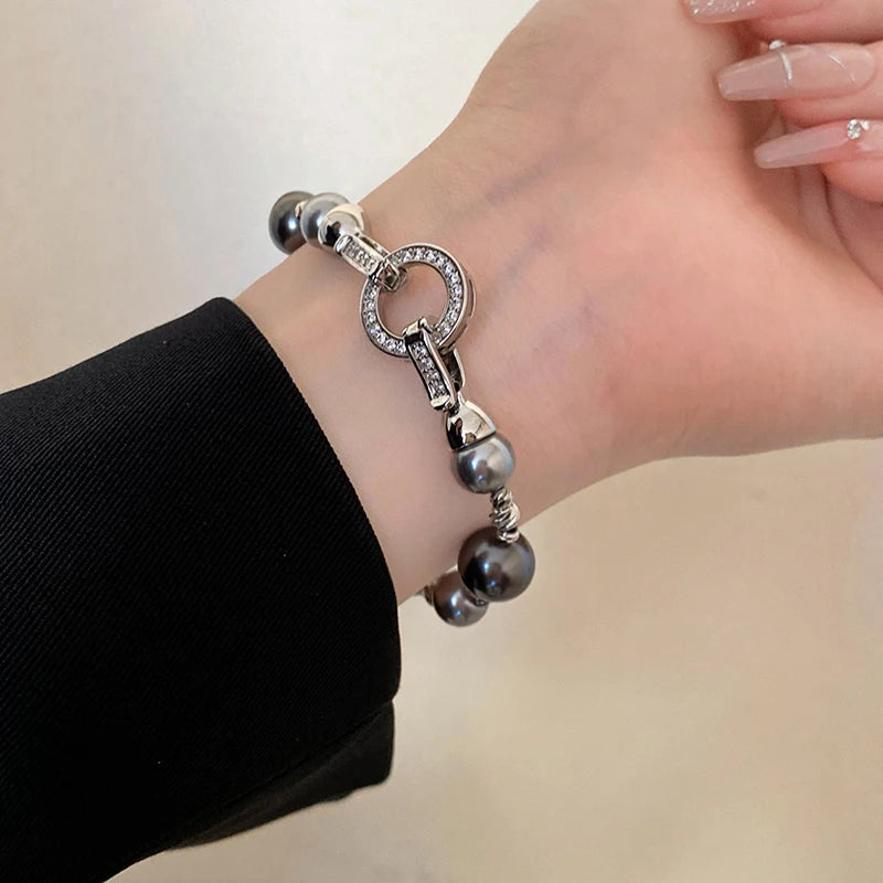 Elegant Imitation Pearl French Gray Pearls Bangles Light Round Beaded Bracelets