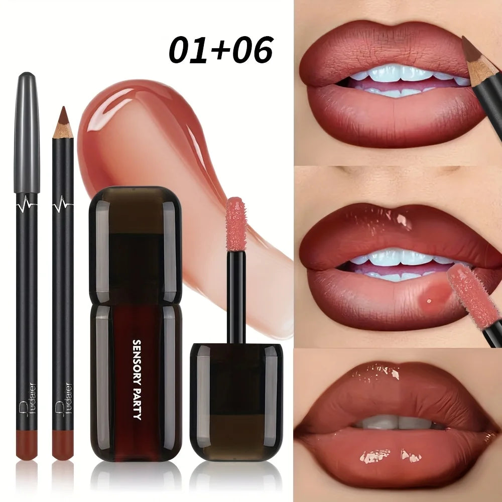 Gradient Lips Set Lip Liner + Glass Lip Gloss Mirror Shine Finish