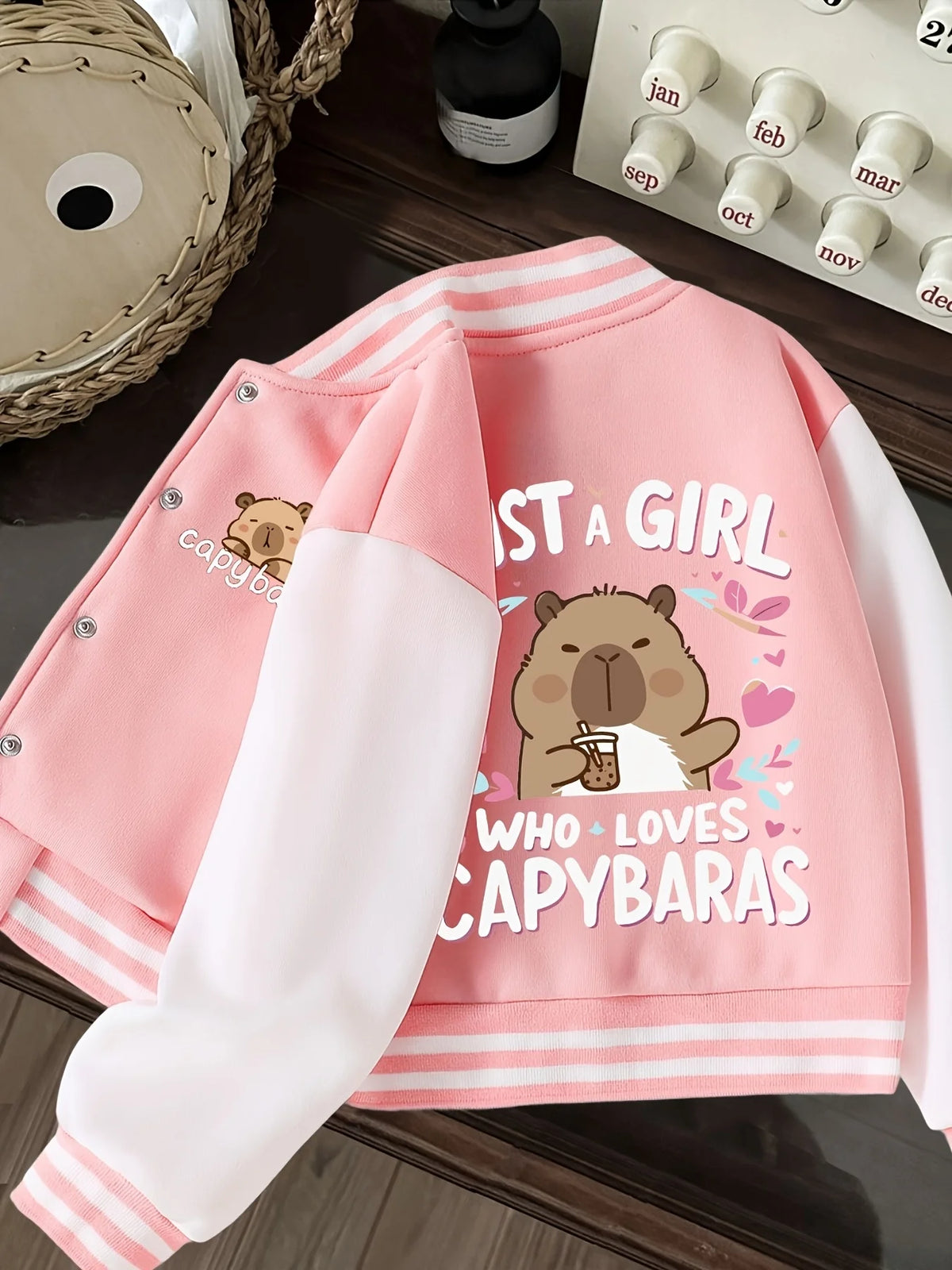 Spring and Autumn Baseball Capybara and English Letter Print Jackets