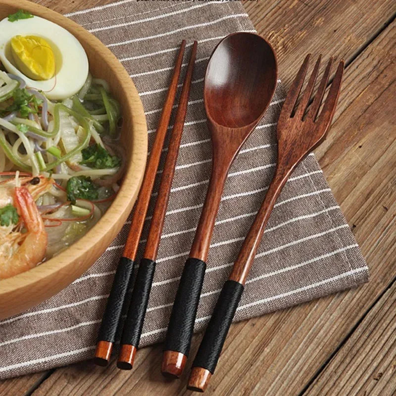 Japanese Wooden Spoon Fork Chopsticks Set