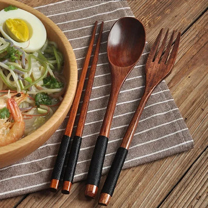 Japanese Wooden Spoon Fork Chopsticks Set