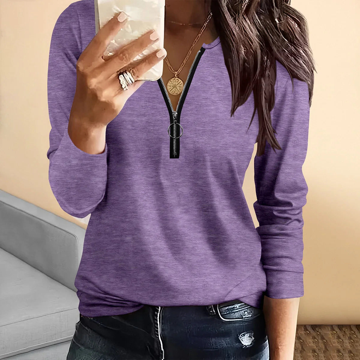 Camiseta informal estampada de manga larga