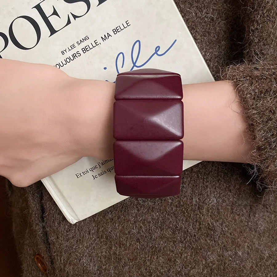 Vintage Solid Square Wide Acrylic Bangles Charm Stretch Resin Cuff Bracelets