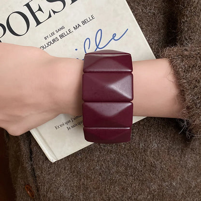 Vintage Solid Square Wide Acrylic Bangles Charm Stretch Resin Cuff Bracelets