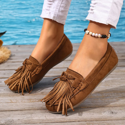 Tassel Loafers Retro Suede Flat Bohemian Style Slip-On Bean Shoes