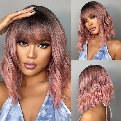 Wavy Bob Short Blonde Dark Roots Wigs