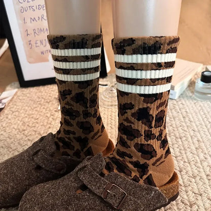 4 Pairs Leopard Cotton Sports Socks