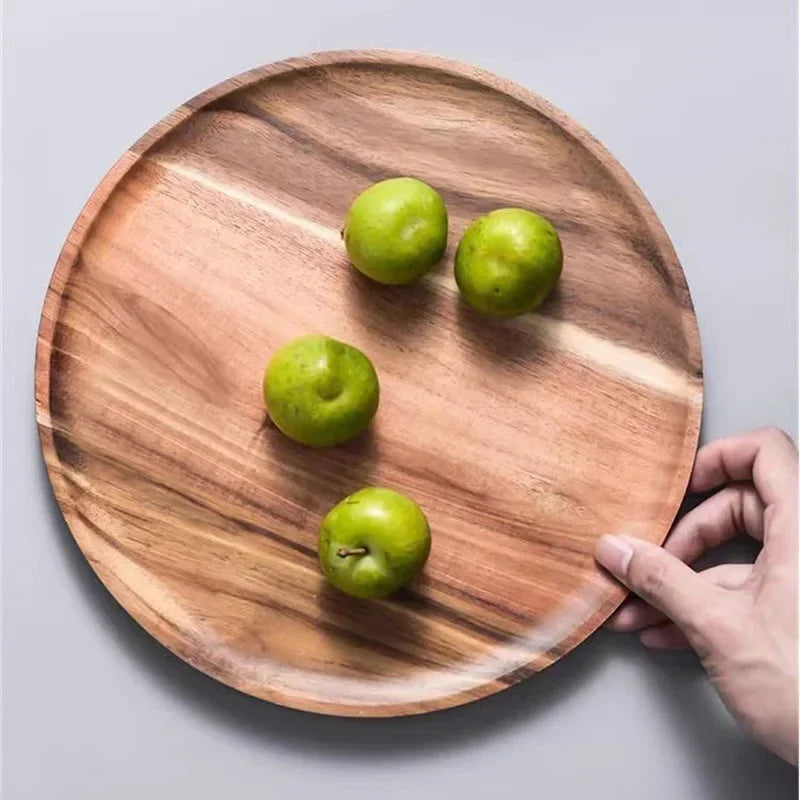 10/15/20/25cm Wooden Round Serving Platter Tray