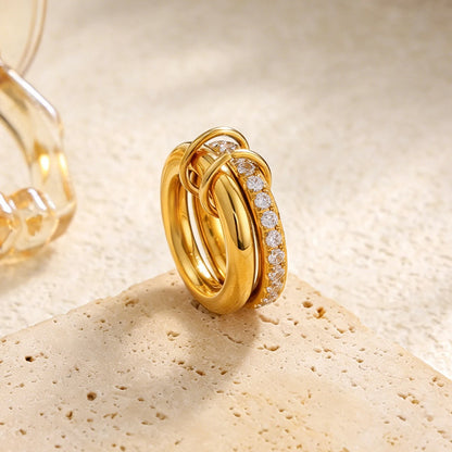 Luxury Stainless Steel 18K PVD Gold Plated Shiny Zircon Stackable Rings