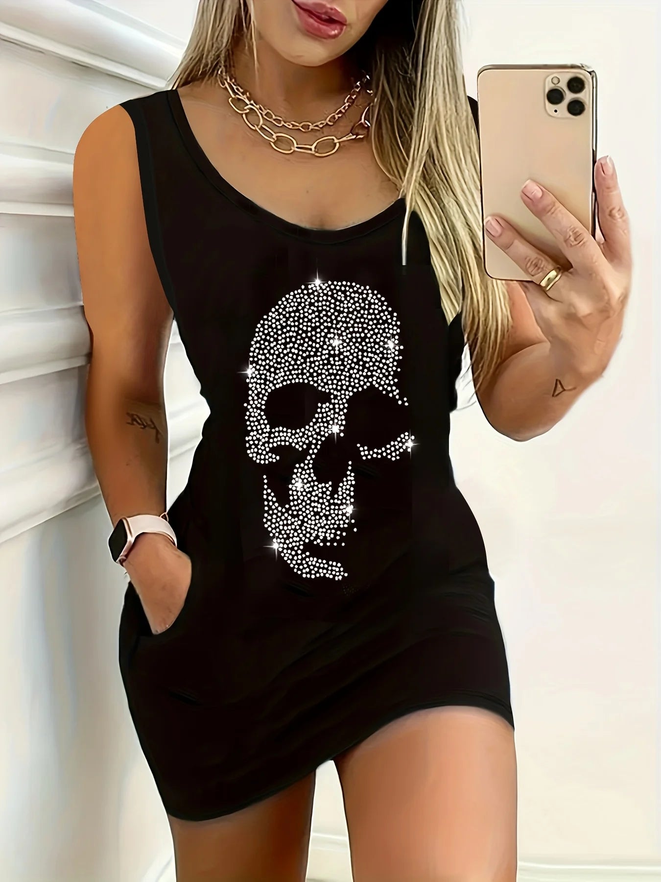 Sexy loose sleeveless short mini dress