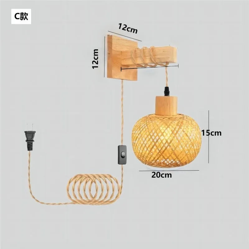 Bamboo Lantern Wall Lamp Natural Rattan Wicker Wall Light