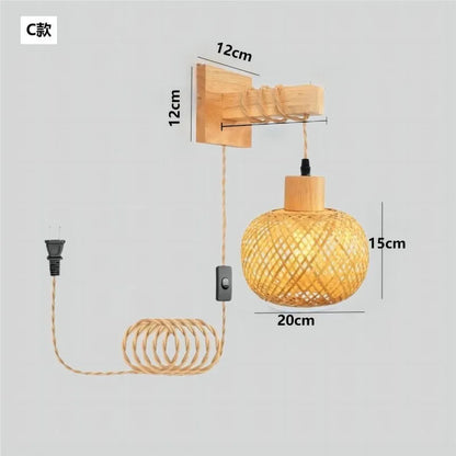 Bamboo Lantern Wall Lamp Natural Rattan Wicker Wall Light