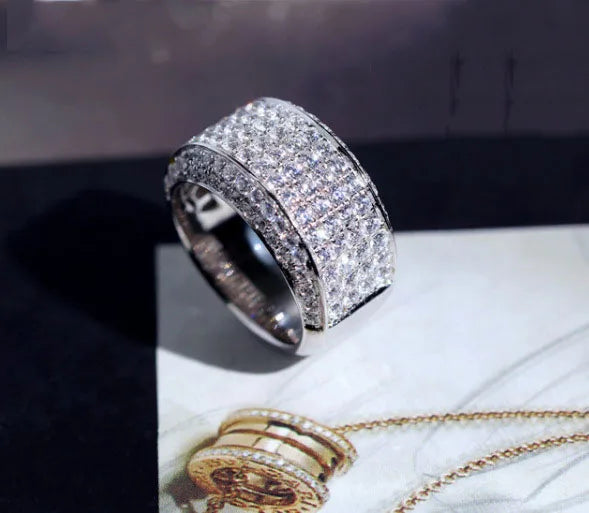 Luxury 925 Sterling Silver Plata Eternity Zirconia 3ct CZ Crystal Rings