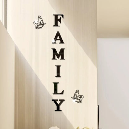 Two butterflies English Letters Family 3D Mirror Wall Stickers