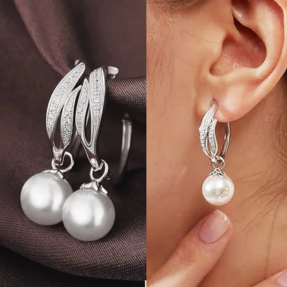 925 Sterling Silver Pearl Hanging Earrings