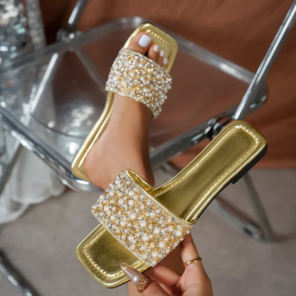 Rhinestone Flat Crystal Slippers