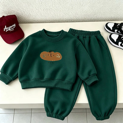 Casual Sports Crewneck Hoodie Set