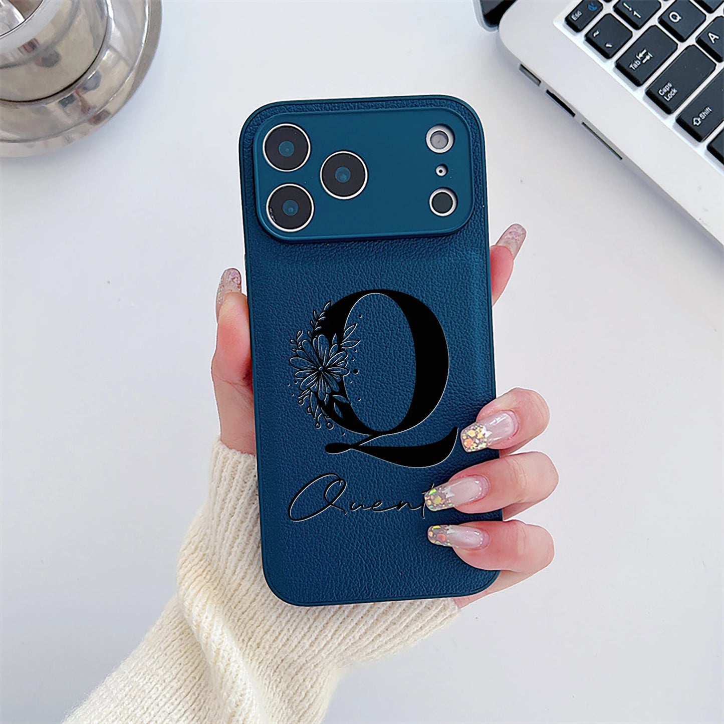 Initial Custom Big Letter with Flowers iPhone Case