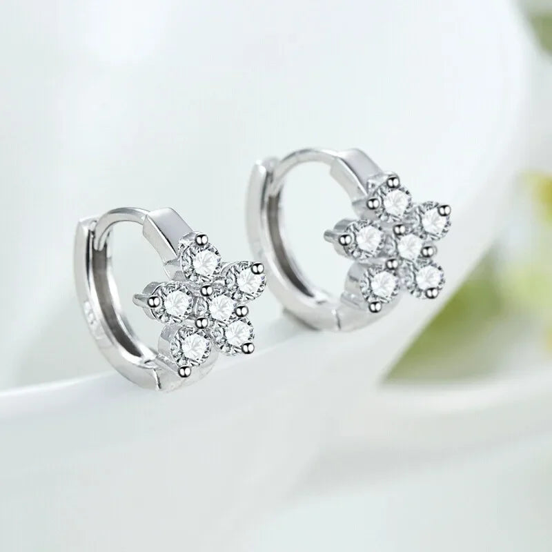 925 Sterling Silver Snowflake Zircon Hoop Earrings