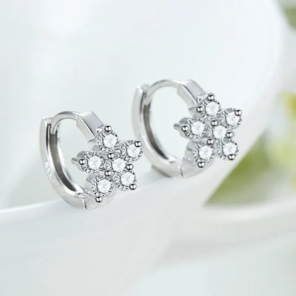 925 Sterling Silver Snowflake Zircon Hoop Earrings