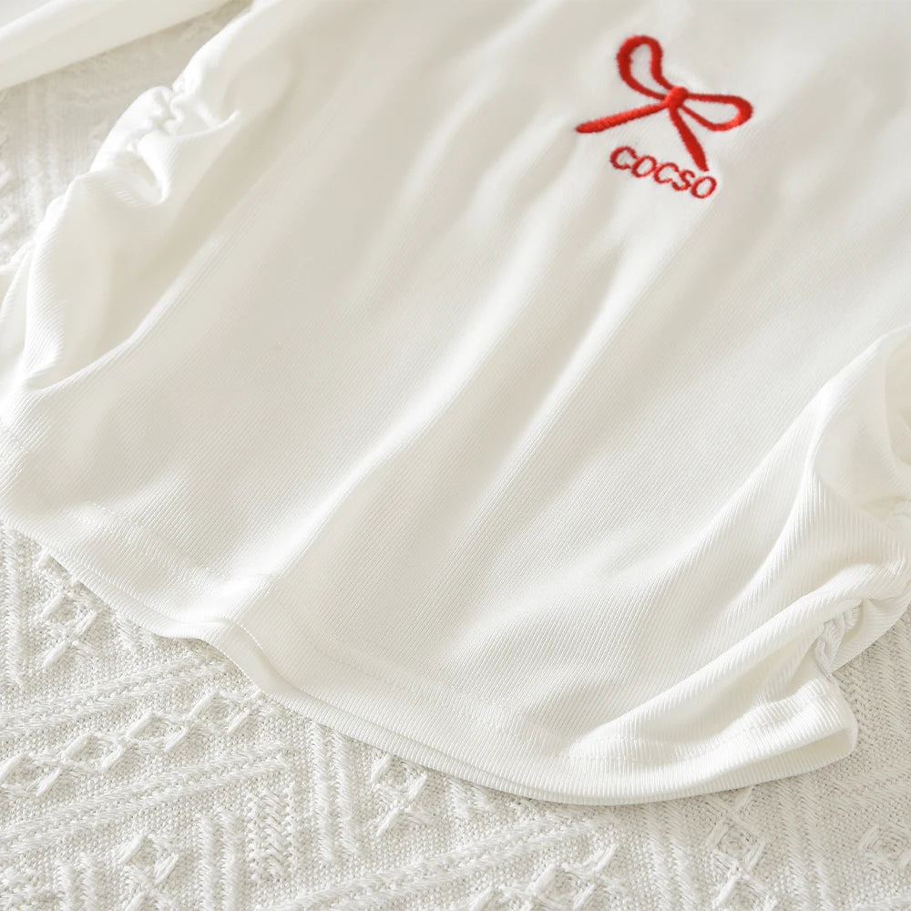 Autumn Red Bow Decoration Letter Embroidery Long Sleeved Pants Set
