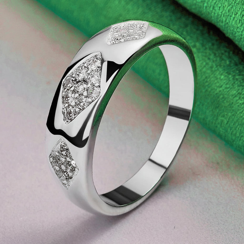 925 Sterling Silver Shiny Rhombus Zircon Ring