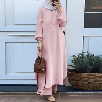 Muslim Suit Long Sleeve Blouse Pant Turkey Outfit